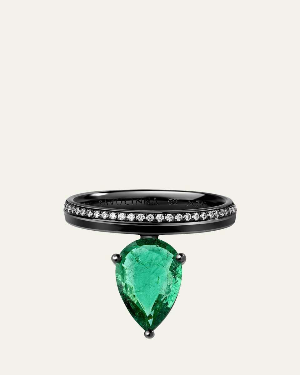 Linette 18K Black Gold Large Pear-Cut Emerald Ring